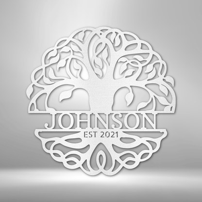 Personalized Family Name Circle Tree of Life Monogram - Custom Multicolor Steel Sign