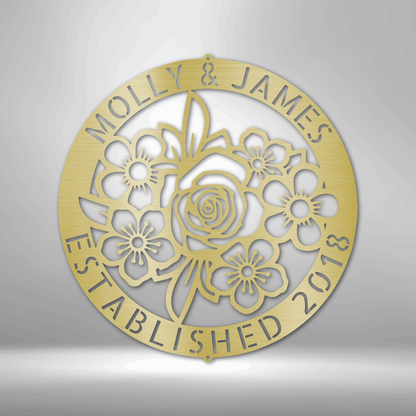 Personalized Floral Ring Names Monogram - Custom Multicolor Steel Sign