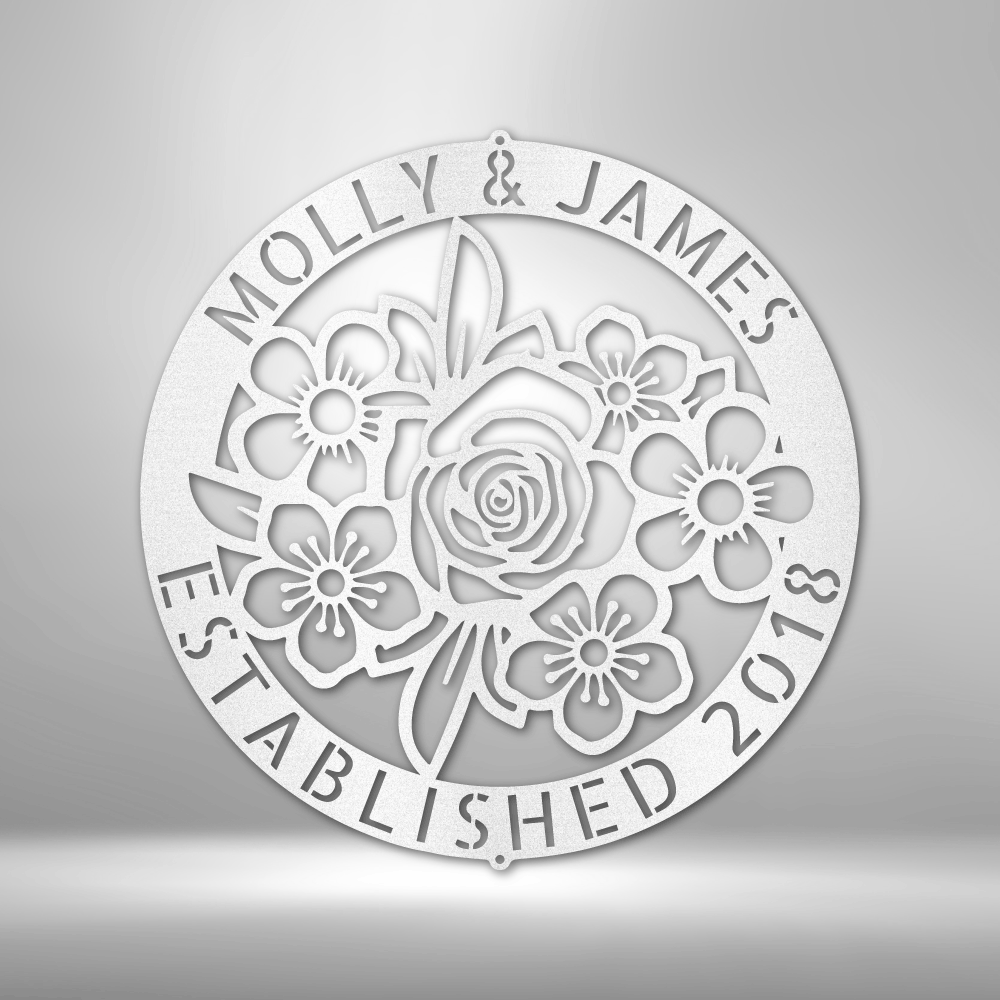Personalized Floral Ring Names Monogram - Custom Multicolor Steel Sign