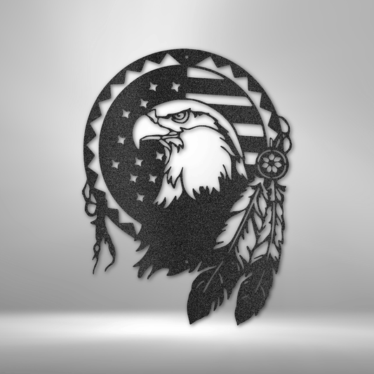 American Native Eagle Metal Sign - Multicolor US Freedom Steel Sign