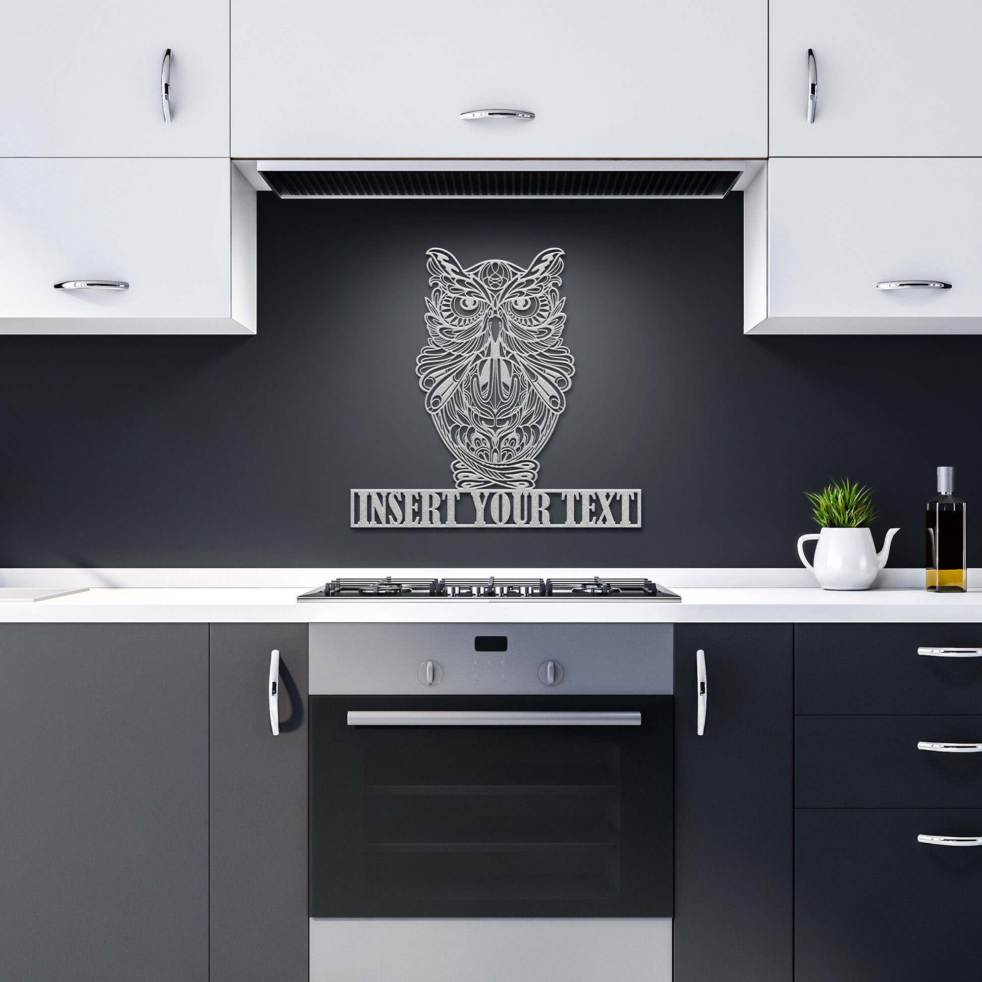 Owl Mandala Personalized Silver Metal Wall Sign With Your Custom Name