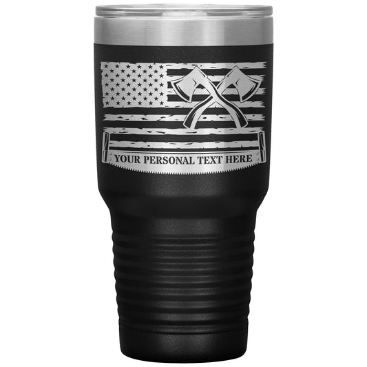 Personalized Laser-Engraved American Flag Lumberjack Tumbler With Custom Text