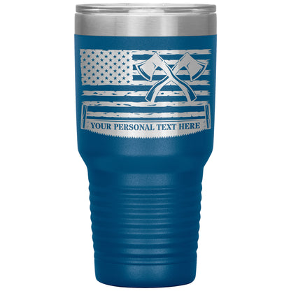 Personalized Laser-Engraved American Flag Lumberjack Tumbler With Custom Text