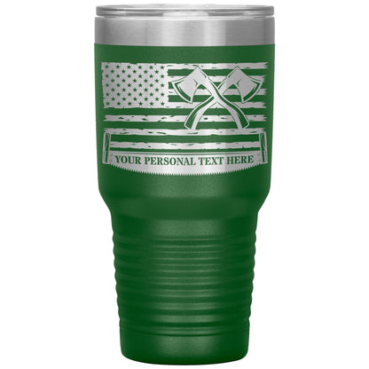 Personalized Laser-Engraved American Flag Lumberjack Tumbler With Custom Text
