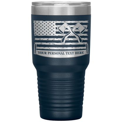 Personalized Laser-Engraved American Flag Lumberjack Tumbler With Custom Text