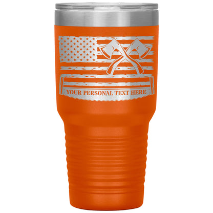 Personalized Laser-Engraved American Flag Lumberjack Tumbler With Custom Text