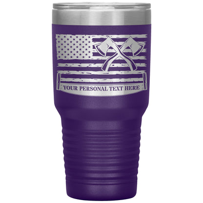 Personalized Laser-Engraved American Flag Lumberjack Tumbler With Custom Text
