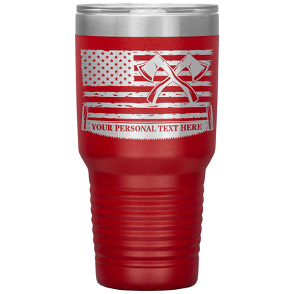 Personalized Laser-Engraved American Flag Lumberjack Tumbler With Custom Text