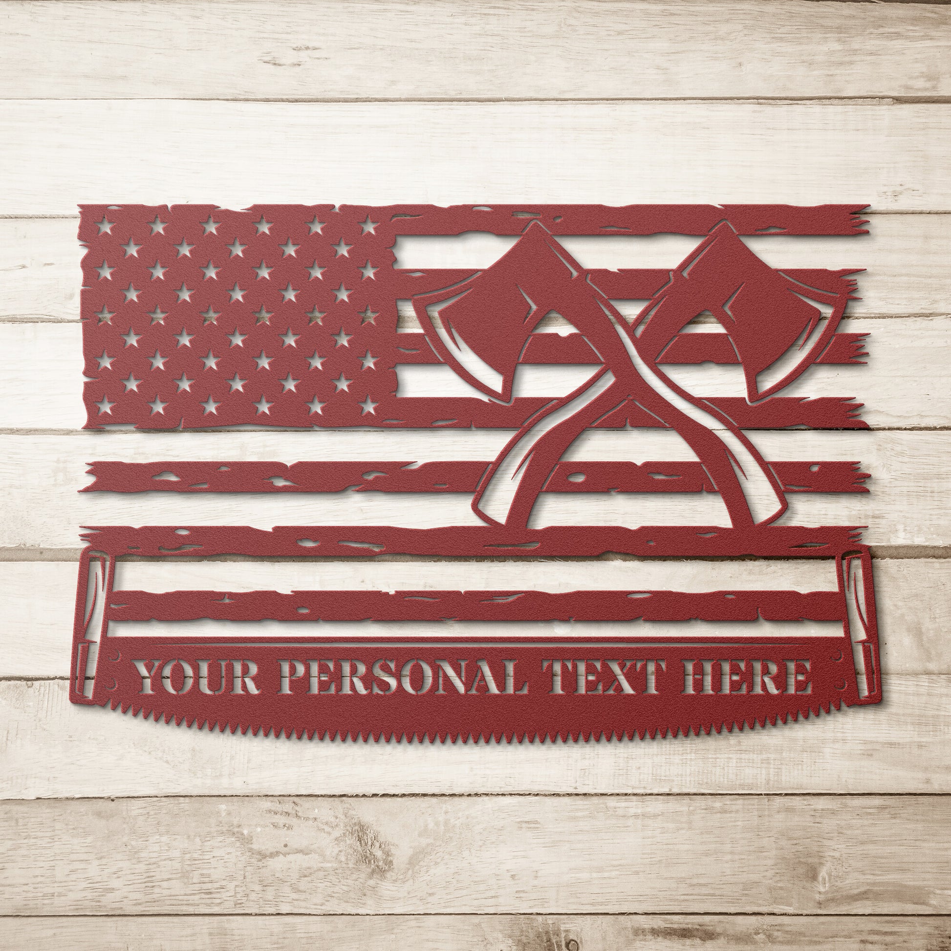 Personalized American Lumberjack Name Metal Sign Gift. Custom US Lumberjack Wall Decor Hanging. Patriotic Woodworker Monogram. American Flag