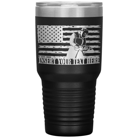 Personalized Laser-Engraved American Patriotic Mig Welder Tumbler With Custom Text