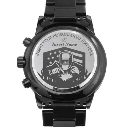 Personalized American TIG Welder Metal Wristwatch With Custom Text And Gift Box