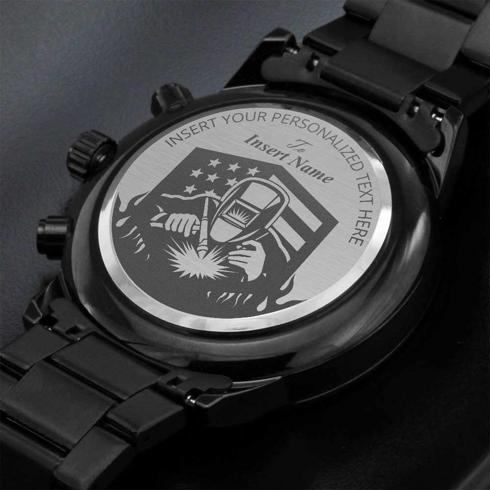 Personalized American TIG Welder Metal Wristwatch With Custom Text And Gift Box 2