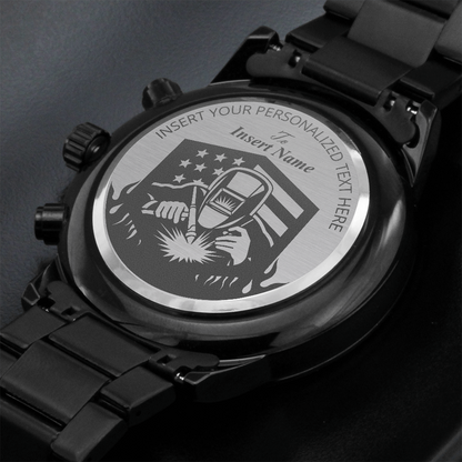 Personalized American TIG Welder Metal Wristwatch With Custom Text And Gift Box 2