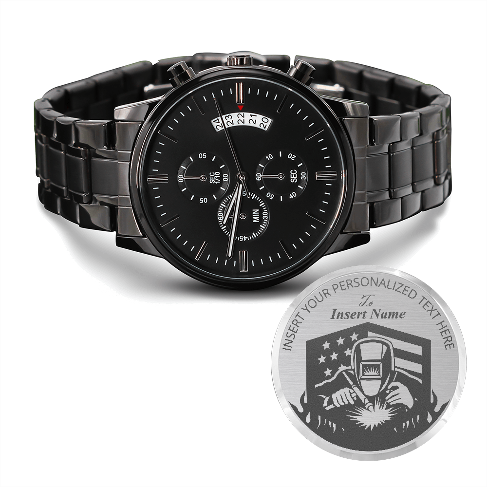 Personalized American TIG Welder Metal Wristwatch With Custom Text And Gift Box 3
