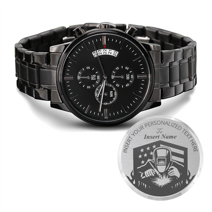 Personalized American TIG Welder Metal Wristwatch With Custom Text And Gift Box 3