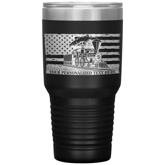 Personalized Laser-Engraved American Vintage Railroad Train Tumbler With Custom Text
