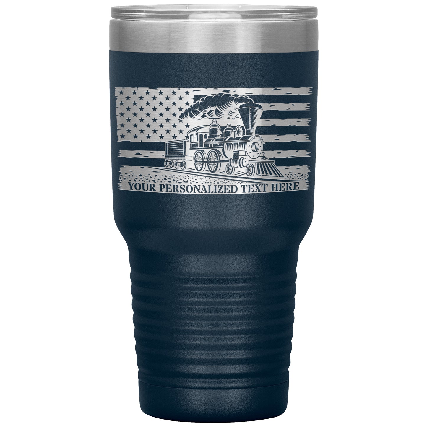 Personalized American Vintage Railroad Train Tumbler With Lid