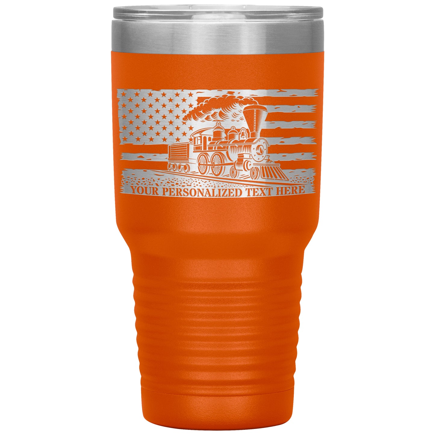 Personalized American Vintage Railroad Train Tumbler With Lid