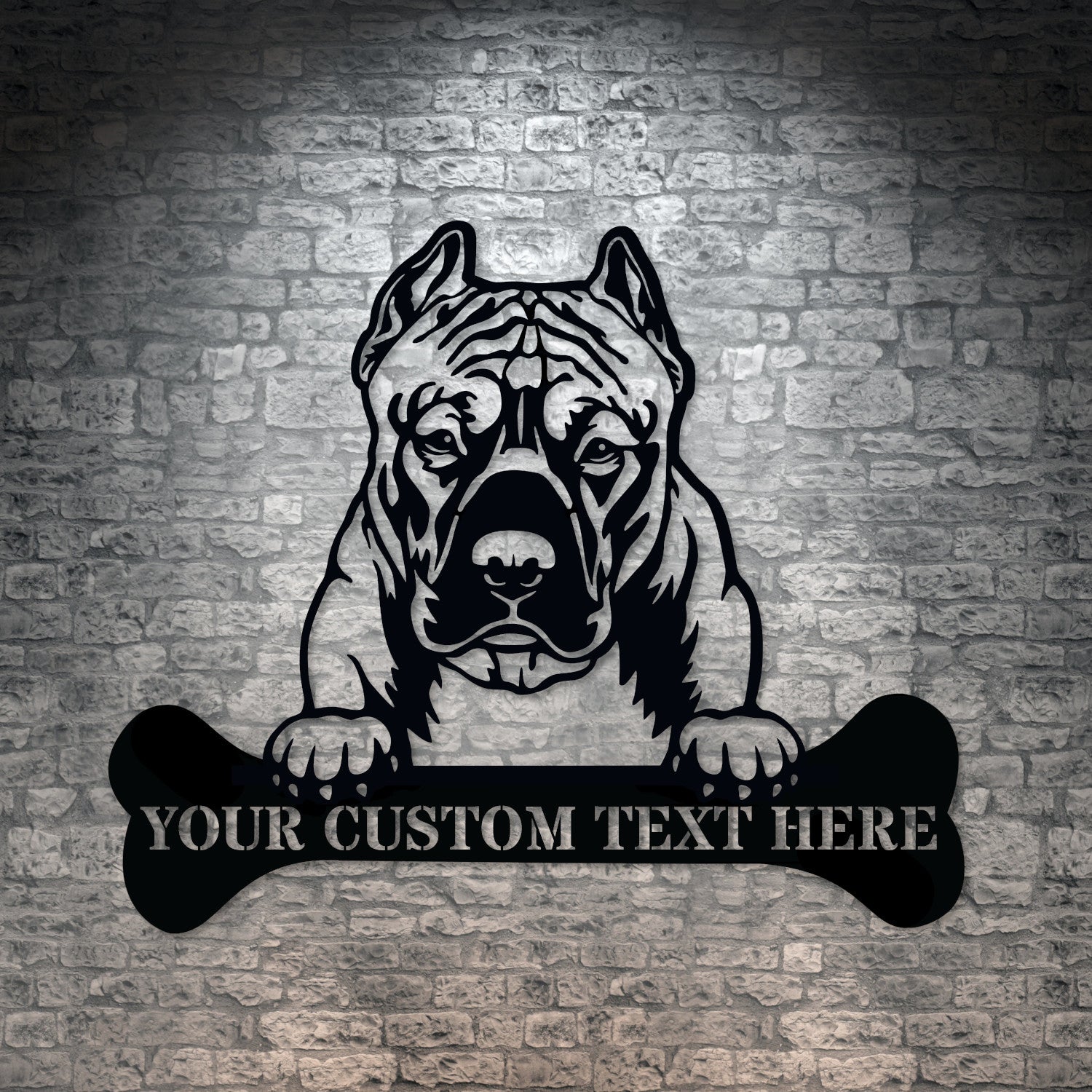 Personalized American bully Name Metal Sign in black with custom text.