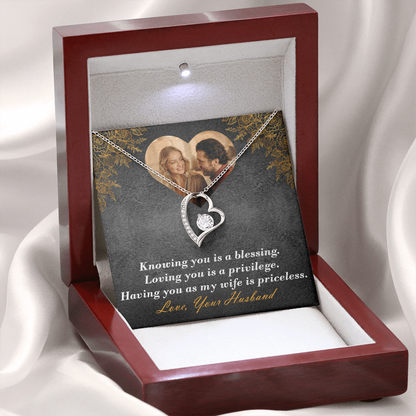 Personalized Anniversary Heart Necklace To Wife With Your Photo And Message Card In Jewelry Box