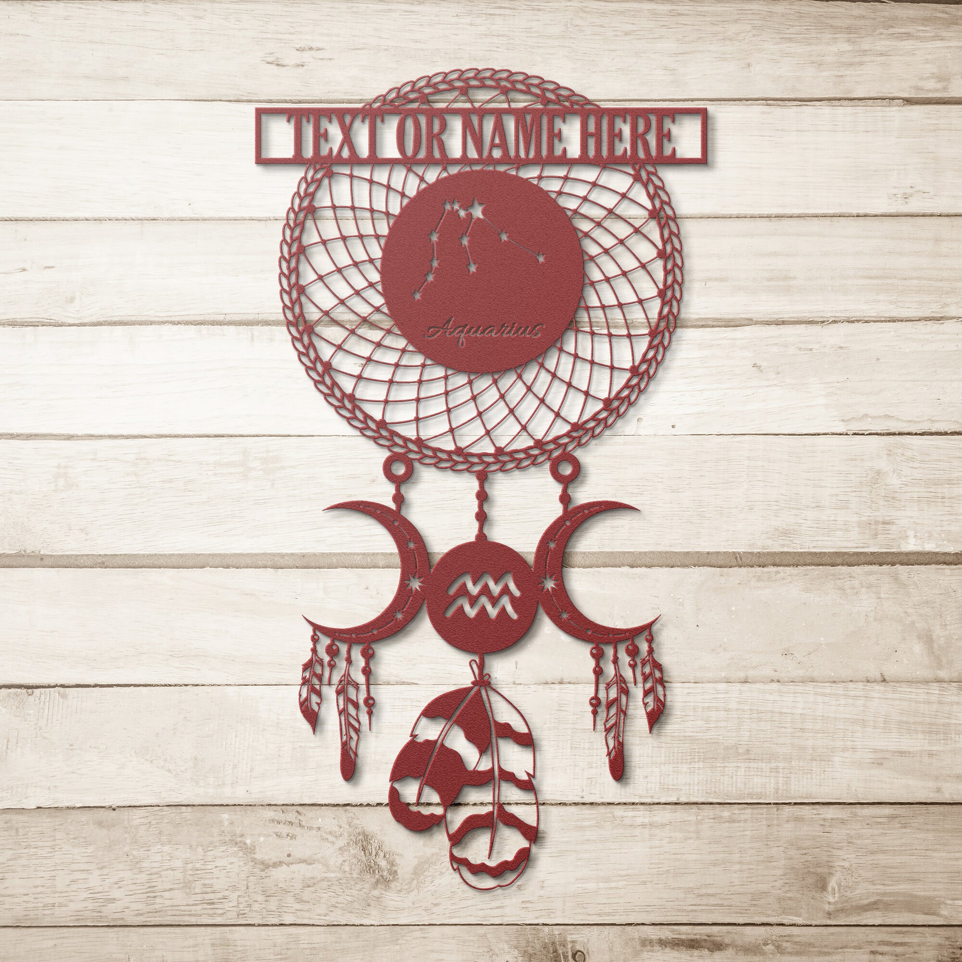 Personalized Aquarius Zodiac Dreamcatcher Red Metal Sign With Your Custom Text