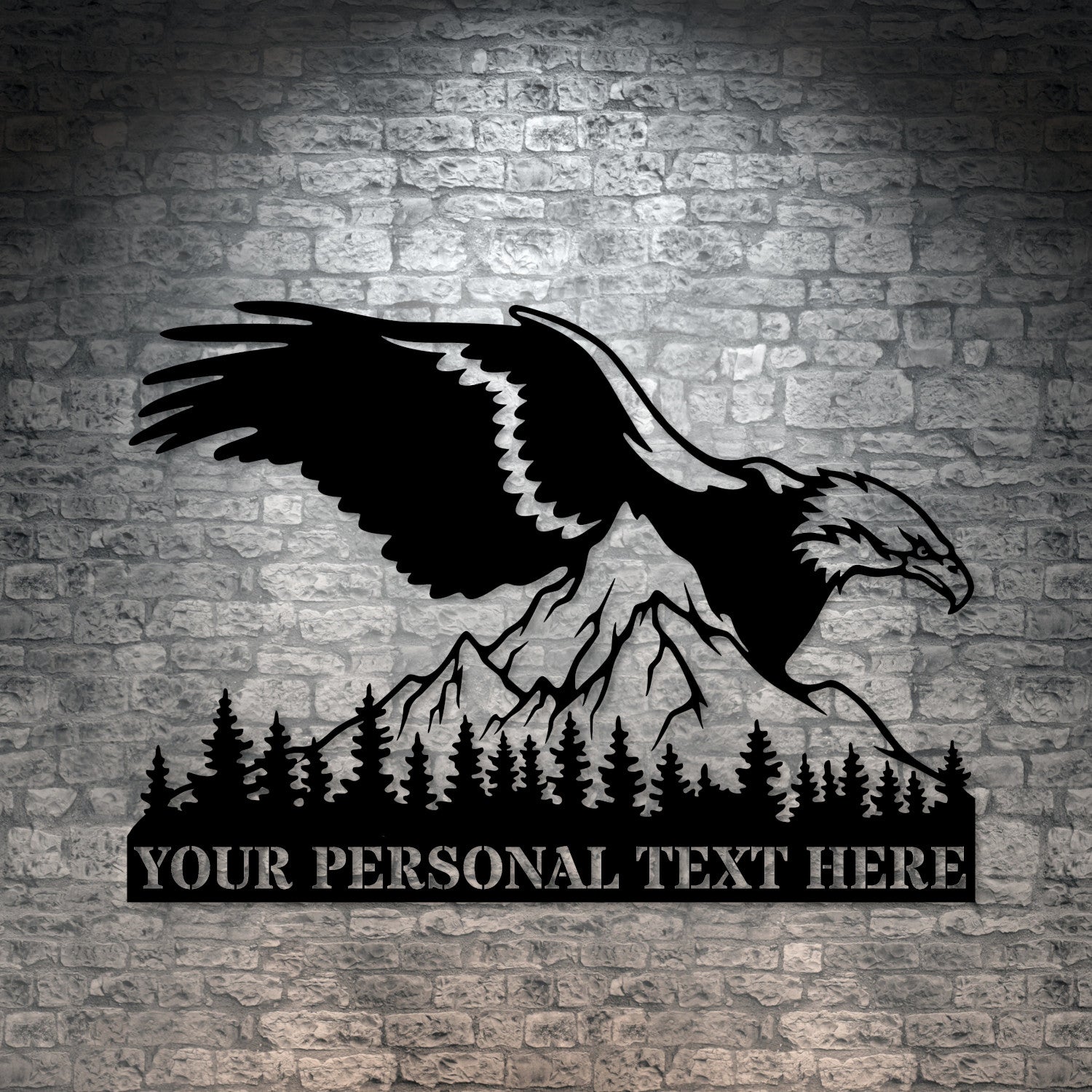 Personalized Bald Eagle Name Metal Sign Decor In Black With Custom Text