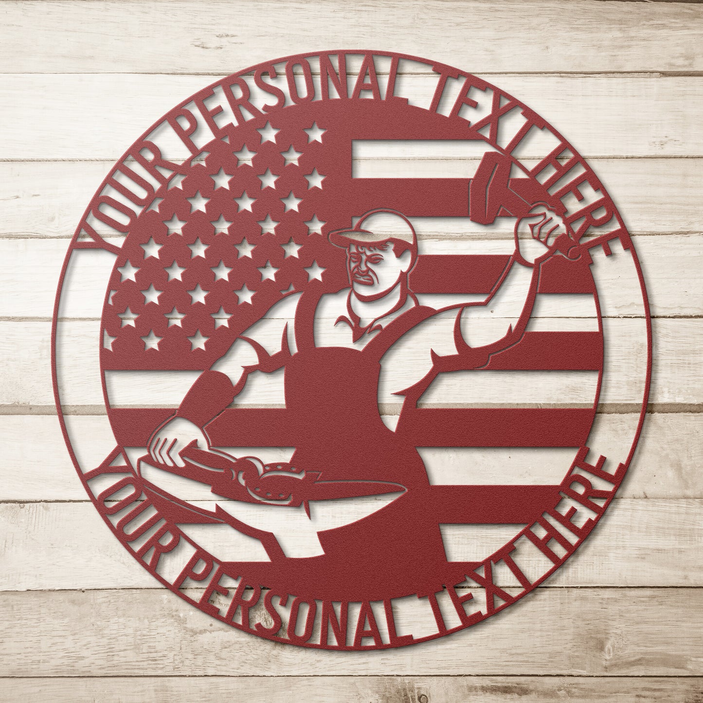 Personalized Blacksmith Horseshoer Metal Sign With Custom Text, Patriotic US Metal Worker. Customizable American Flag Gift, Anvil Craftsman, Patriotic Craftsman Steel Sign, Gift For Farrier
