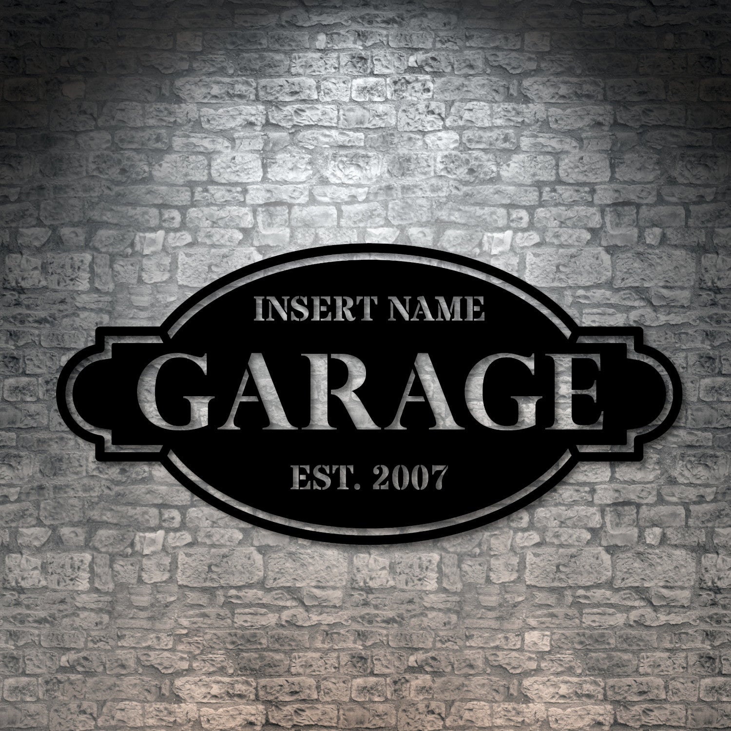 Personalized Garage Metal Sign In Black With Year And Your Text