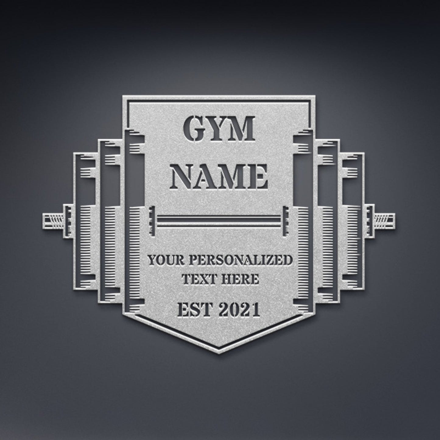 Personalized Gym Center Barbell Name Metal Sign. Fitness Center Logo. Custom Gym Decor Gift. Workout Fitness Room Decor. Training Room Sign.