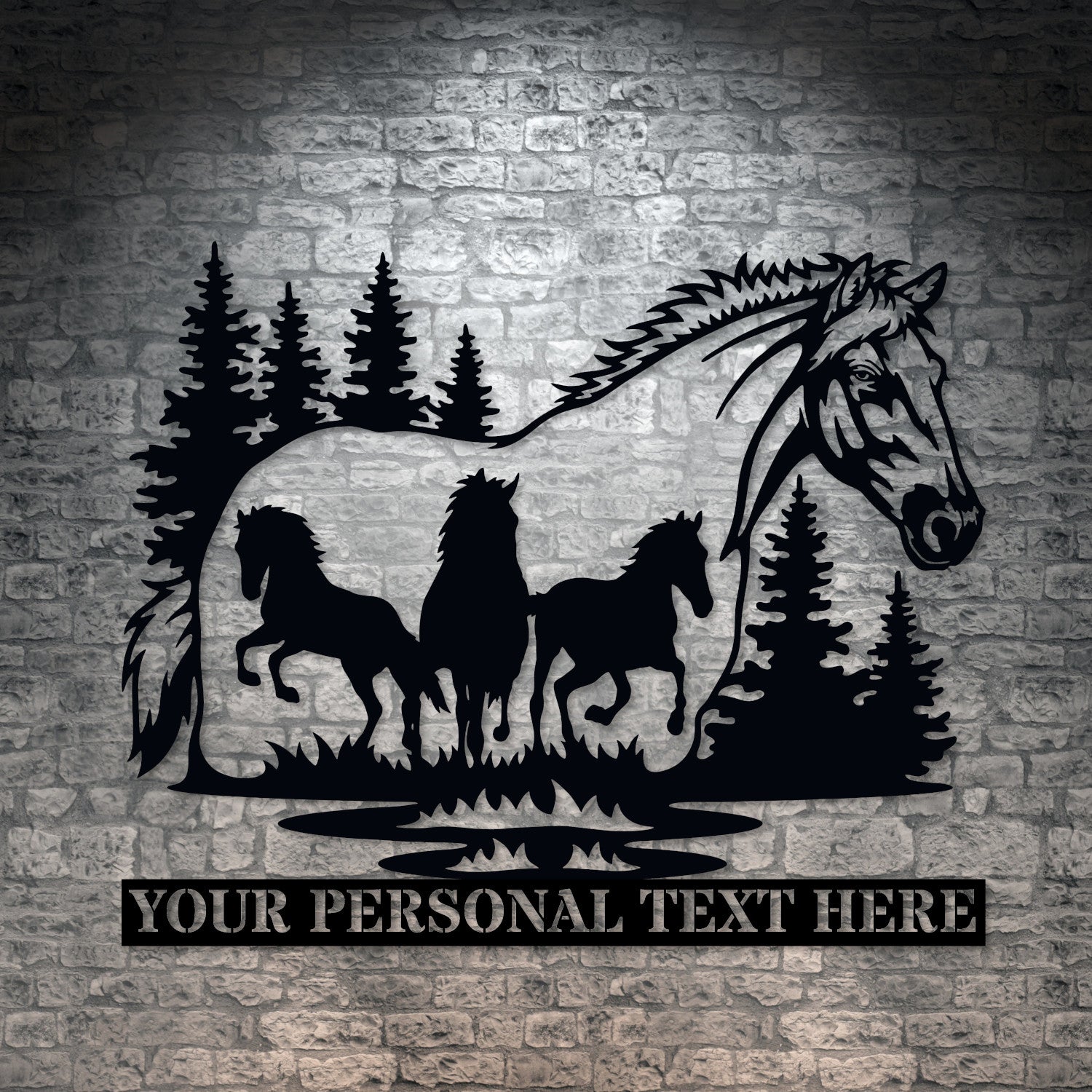 Personalized Horse Silhouette Name Metal Sign Decor In Black With custom Text 