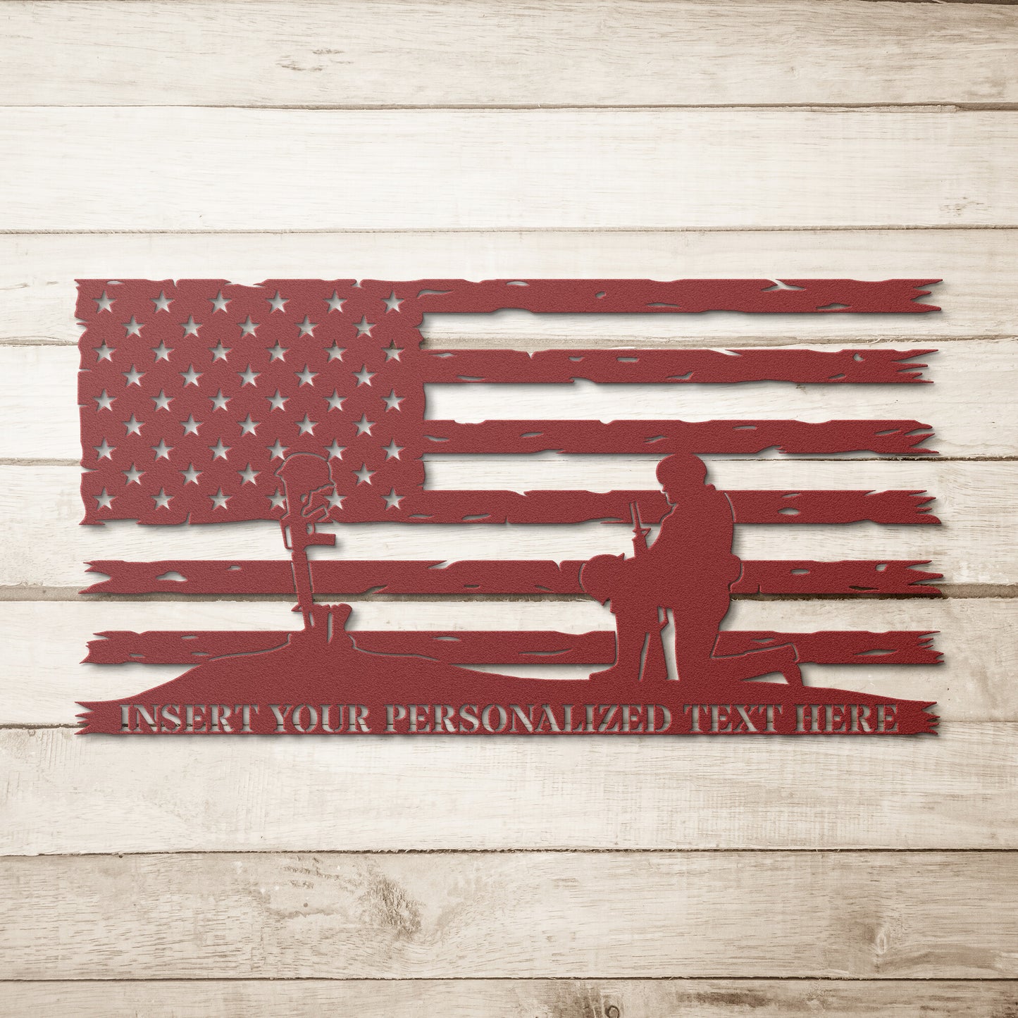 Personalized Battlefield Cross Remembrance Metal Sign. Army Wall Art Monogram. Military Kneeling Soldier Gift. Custom Memorial Army Plaque