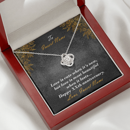 Personalized Love Knot Necklace With Message Card Showing Names And Anniversary Years And Luxury LED Jewelry Box 3