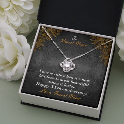 Personalized Love Knot Necklace With Message Card Showing Names And Anniversary Years And Luxury LED Jewelry Box 4
