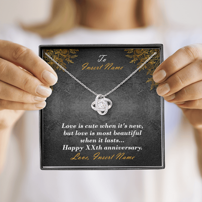 Personalized Love Knot Necklace With Message Card Showing Names And Anniversary Years And Luxury LED Jewelry Box 5