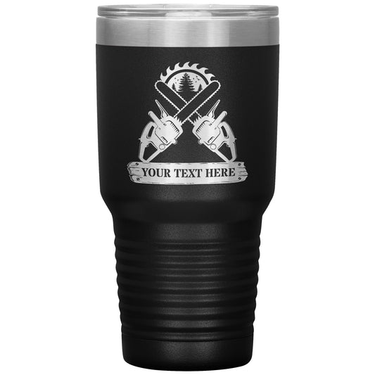 Personalized Laser-Engraved Lumberjack Chainsaw Tumbler With Custom Text