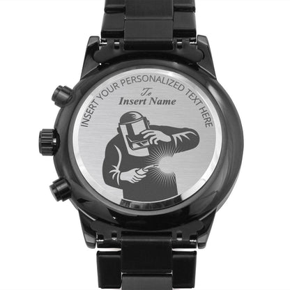 Personalized Mig Welder Metal Wristwatch With Custom Text And Gift Box