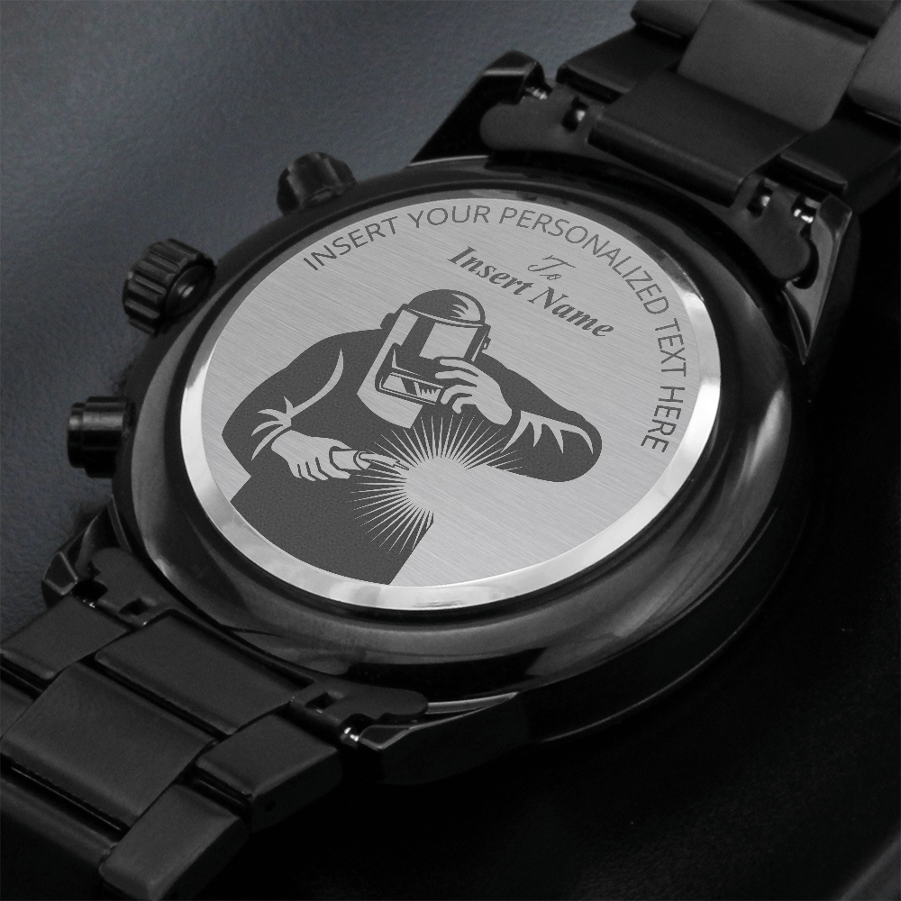 Personalized Mig Welder Metal Wristwatch With Custom Text And Gift Box 2