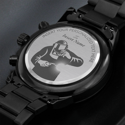 Personalized Mig Welder Metal Wristwatch With Custom Text And Gift Box 2