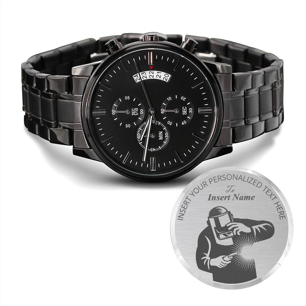 Personalized Mig Welder Metal Wristwatch With Custom Text And Gift Box 3
