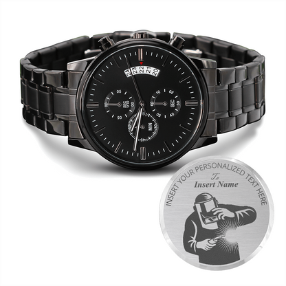 Personalized Mig Welder Metal Wristwatch With Custom Text And Gift Box 3