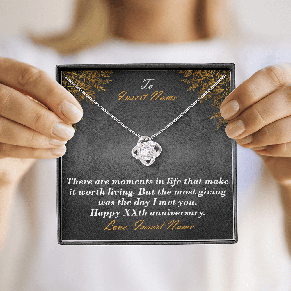 Personalized Names And Anniversary Love Knot Necklace With Luxury LED Gift Box 6