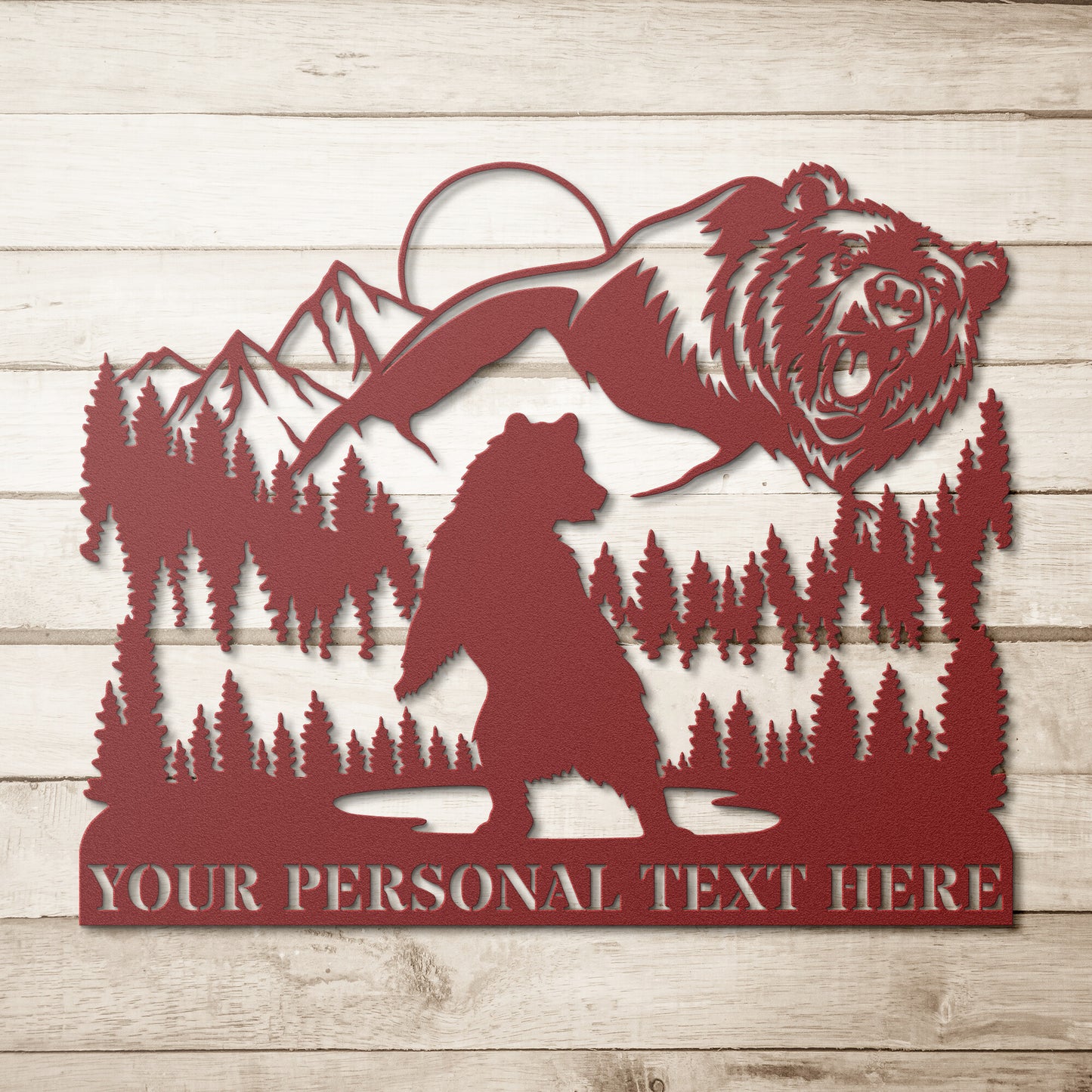 Personalized Nature Bear Roaring In Wilderness Red Metal Sign With Your Custom Text