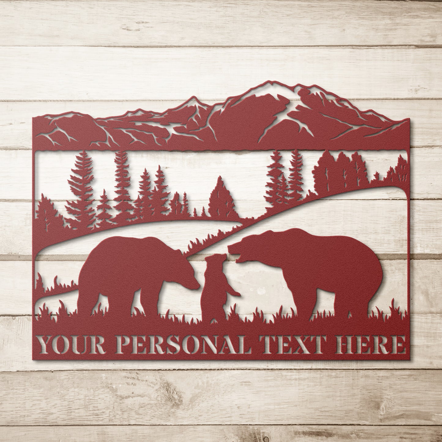Personalized Nature Wildlife Bear Family Red Metal Sign