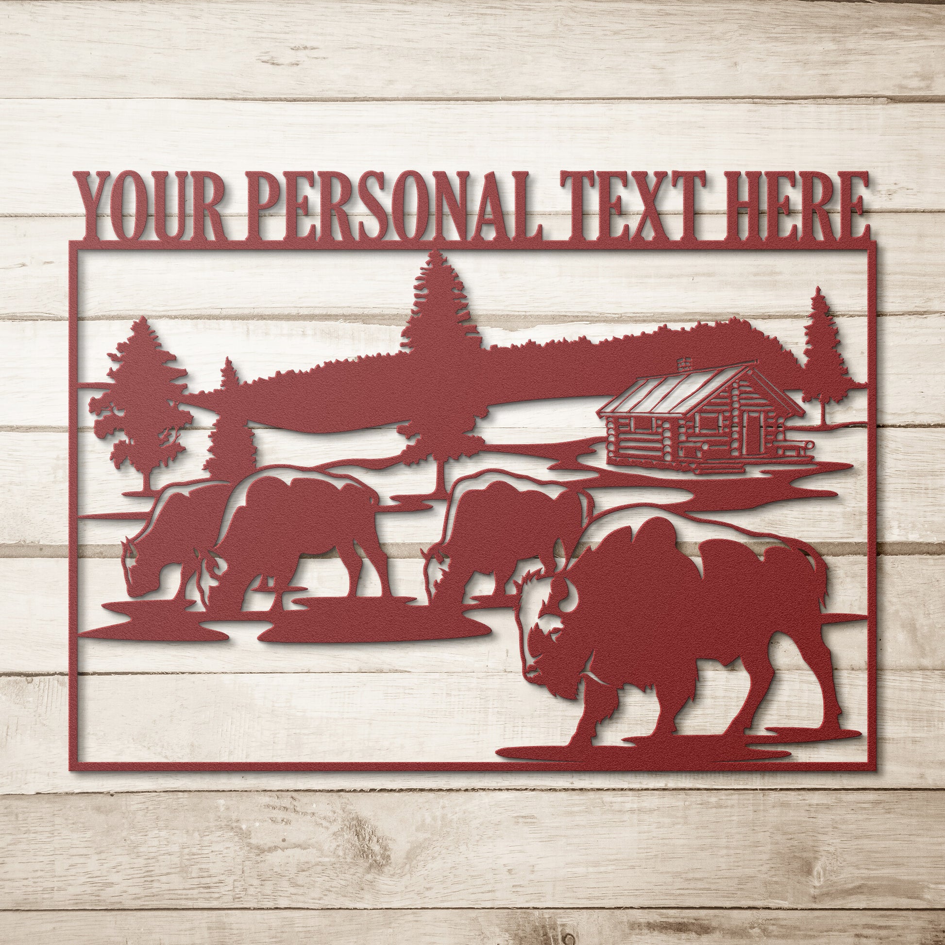 Personalized Nature Wildlife Cabin Name Red Metal Sign