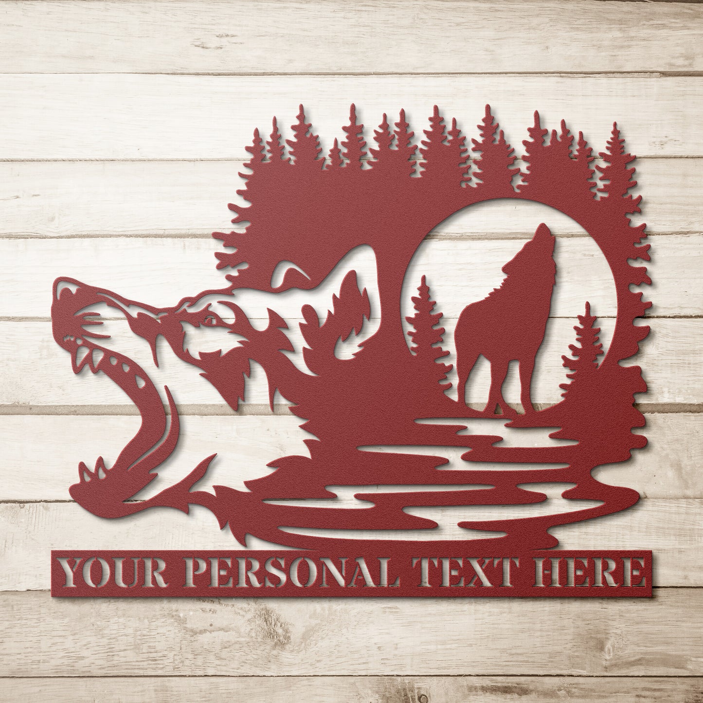 Personalized Nature Wildlife Wolf Howling In The Forest Red Metal Sign