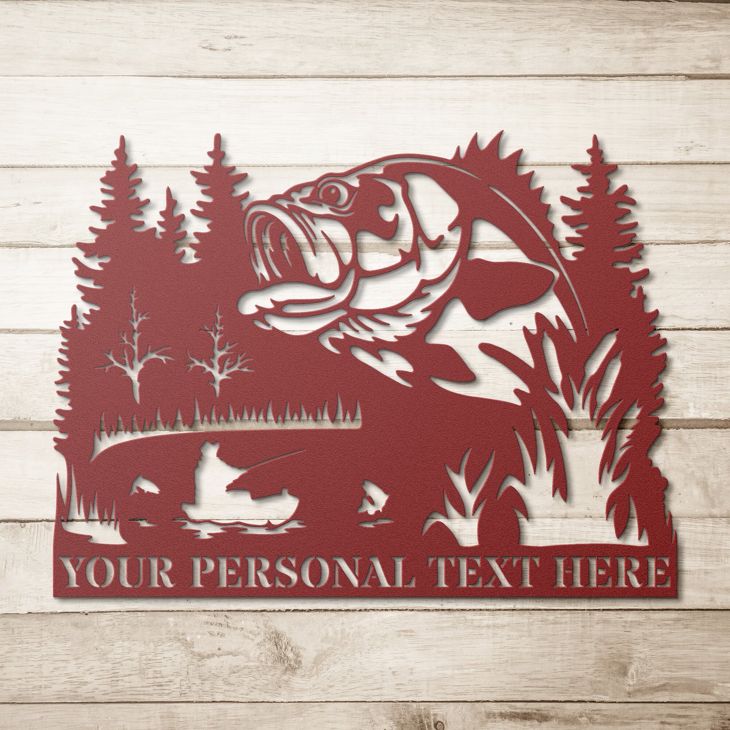 Personalized Nature Wildlife Lake Fishing Red Metal Sign