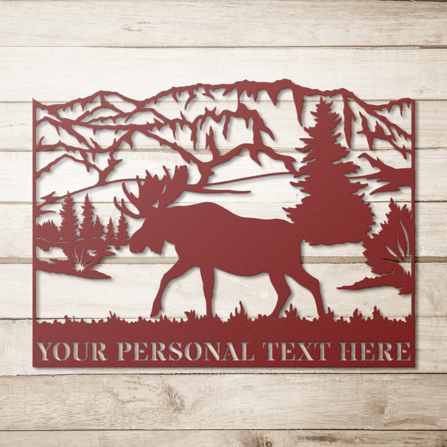 Personalized Moose In The Mountains Name Metal Sign. Custom Moose Wall Decor Gift. Moose Wall Art Steel Sign Monogram, Wildlife Wall Hanging