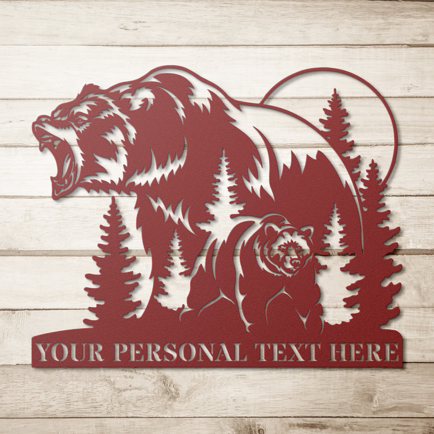 Personalized Nature Wildlife Roaring Bear in nature Red Metal Sign