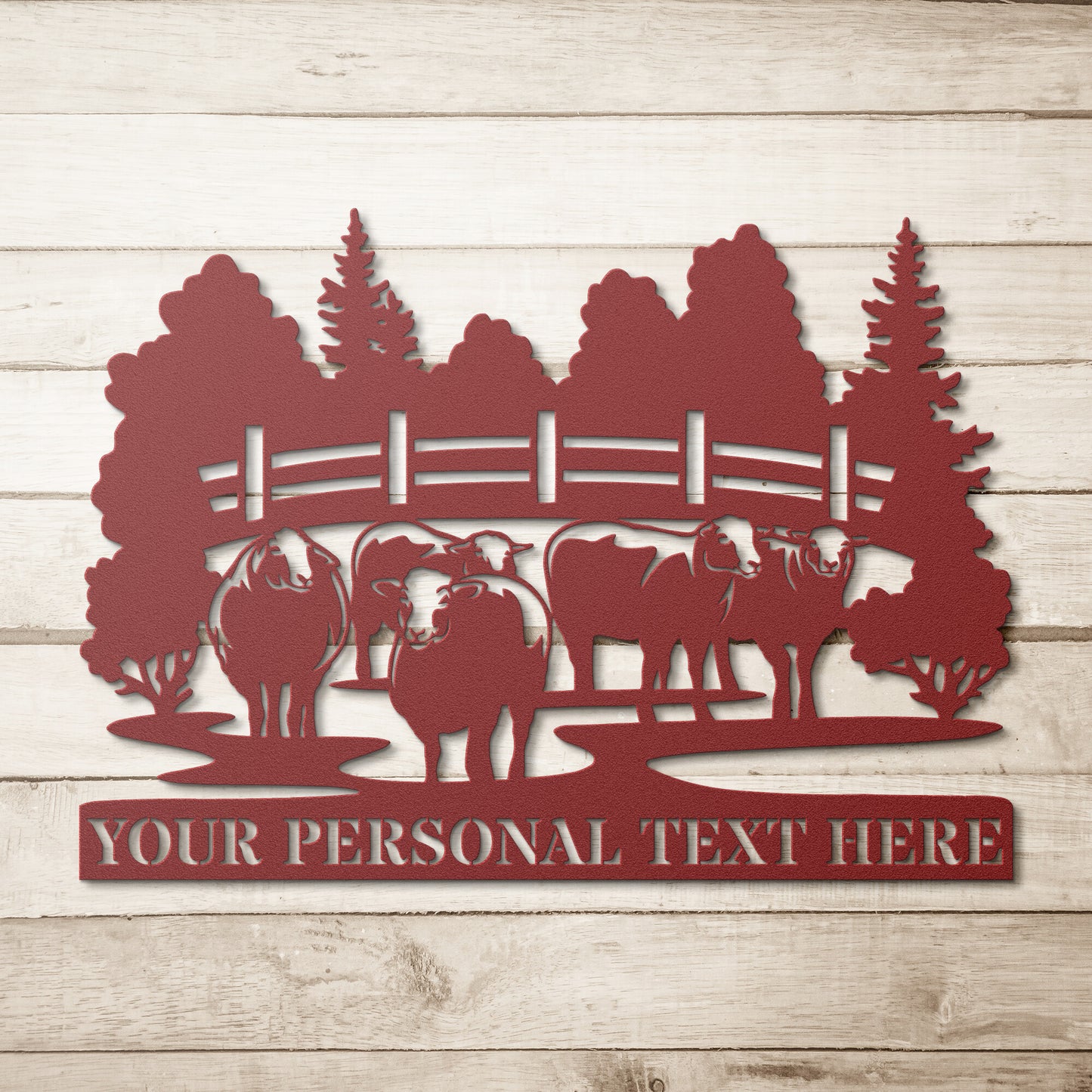 Personalized Nature Wildlife Sheep Portrait Red Metal Sign With Custom Text