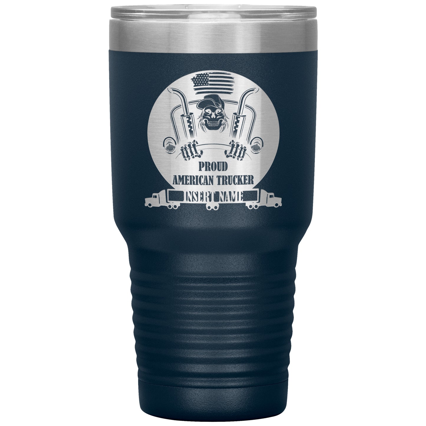 Personalized Proud American Trucker Name Tumbler With Lid